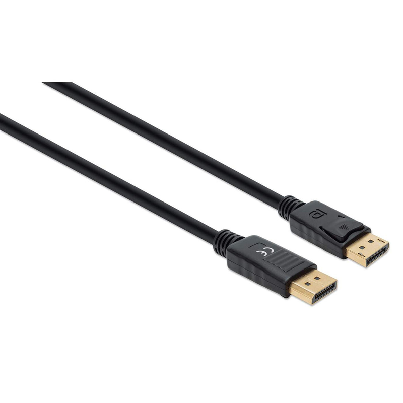 Manhattan displayport 1.4 cable, 8k@60hz, 2m, pvc cable, male to male, with latches, fully shielded, black, lifetime warranty, polybag - displayport cable - displayport (m) to displayport (m) - displayport 1.4 - 300 v - 2 m - 4k120hz support, 8k60hz suppo-null