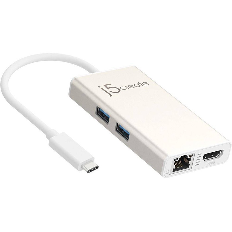 J5create jca374 USB-c multi-adapter 4k HDMI gigabit ethernet 2x USB 3.0 5GBps 60w pd champagne metallic-null