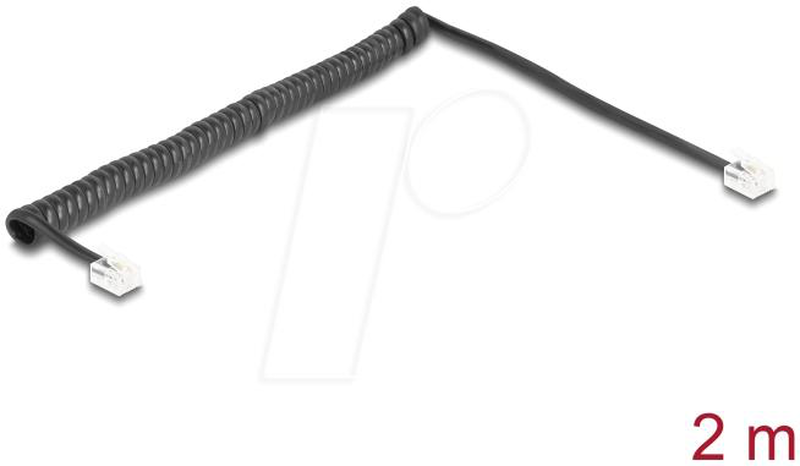 Delock - phone cable - rj-11 (m) to rj-11 (m) - 2 m - 4.8 mm - coiled, gold plated contacts - black-null