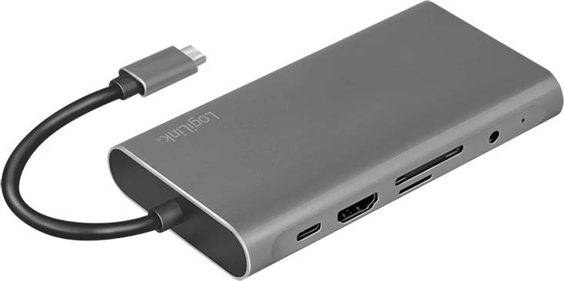 Logilink ua0383 USB-c 3.2 10-in-1 docking station &mdash; 4k HDMI, vga, gigabit ethernet, 3x USB 3.0, sd reader, 100w pd, silver-null