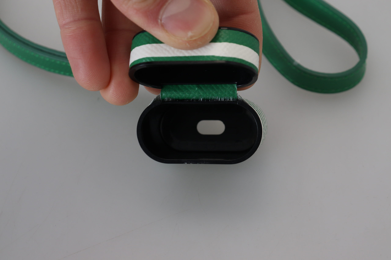 Green leather strap gold metal logo AirPods case-null