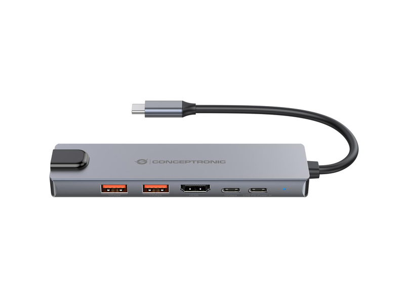 Conceptronic donn29g 6-in-1 USB 3.2 Gen 2 docking station, 4k60hz HDMI, USB-a 10GBps x 2, USB-c 10GBps, gbe lan, 140w USB pd 3.1, wired, USB 3.2 Gen 2 (3.1 Gen 2) Type-C, 140 w, 10,100,1000 mbit/s, ieee 802.3ab, grey, , medium-null