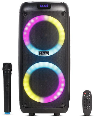 "osio obt-8035 portable bluetooth speaker with USB, led, aux, tf, rc, fm, tws, input for wired mic, wireless microphone and remote control &ndash; 80w", Black, medium