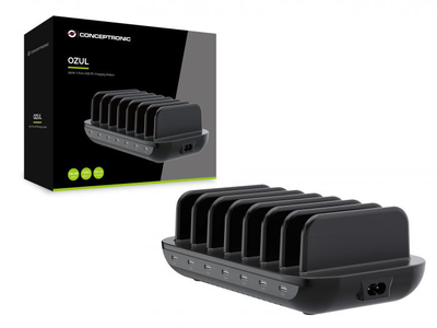 Conceptronic 160w 7-port USB pd charging station/USB-c x 7/pd 3.0 (ozul07b), Black, medium