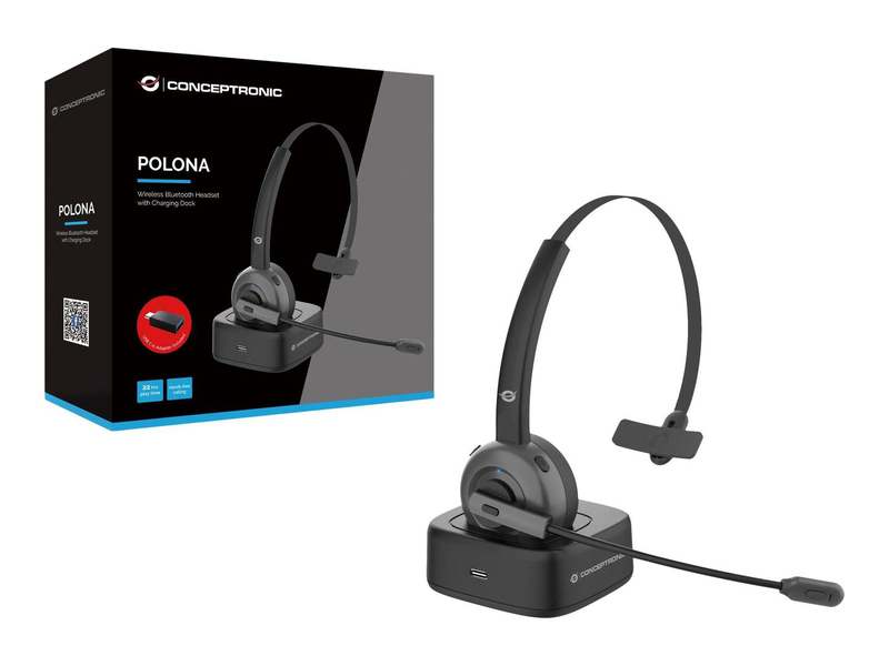 Conceptronic polona polona03bd / headset / on-ear / bluetooth / wireless / USB-c via bluetooth adapter / black, , medium-null