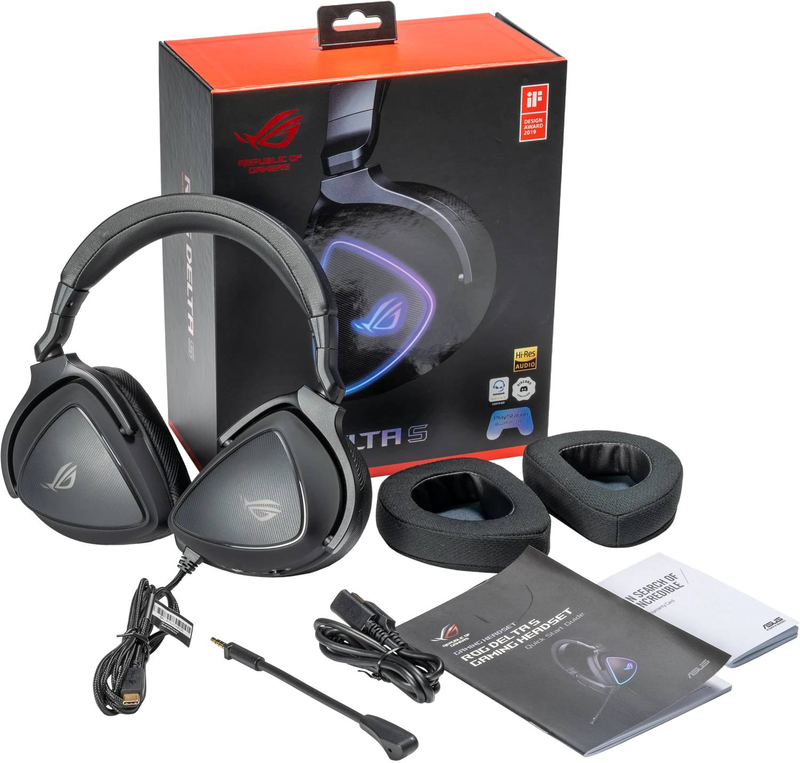 Asus rog delta s USB-c wired gaming headset ess quad dac 50mm ai noise-cancel mic black 90yh02k0-b2ua00-null