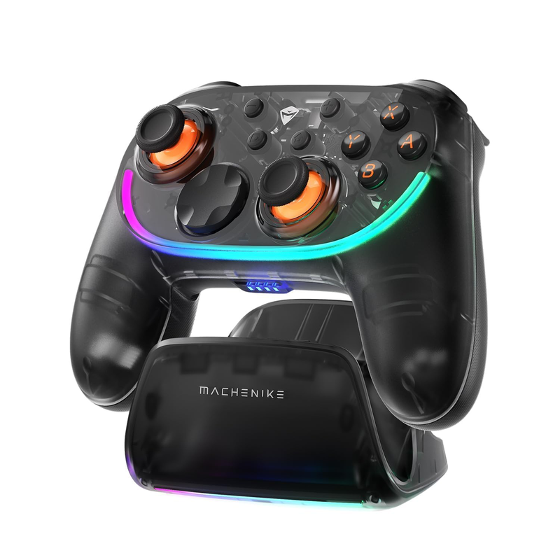 Machenike pc gamepad wireless s3 hall effect joystick, rgb black lghting, auto sleep/wake, 5-level vibration, pc gamepad for pc/ns/ios/android TV with charging dock, , medium-null