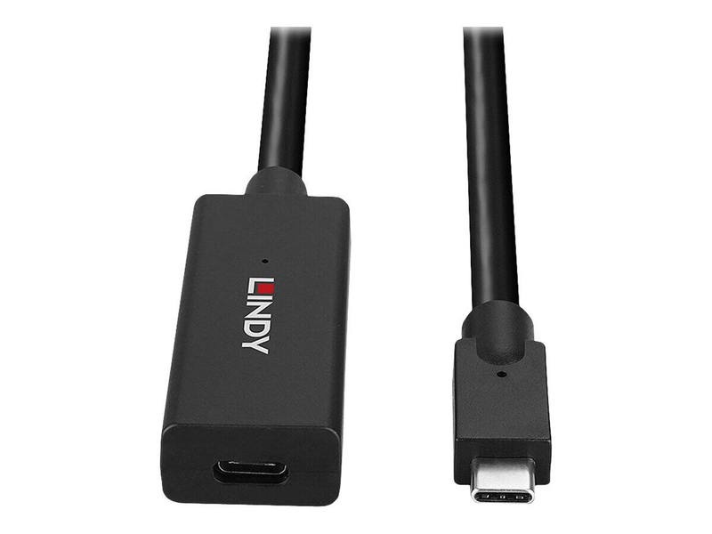 Lindy / USB extension cable / 24 pin USB-c (m) to dc jack 3.5 mm, 24 pin USB-c (f) / USB 3.2 Gen 2 / 5 m / active / black-null