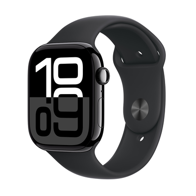 Apple watch series 10 GPS + cellular 46mm aluminum case with black sport band - m/l, Black, medium