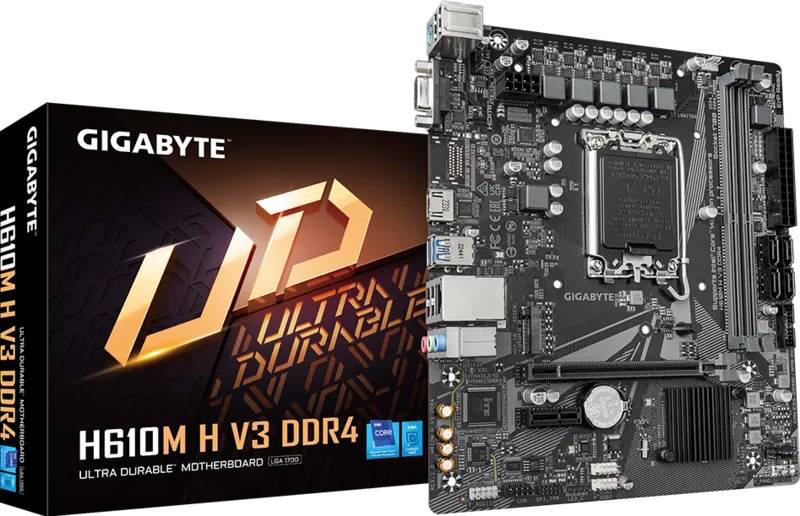 Gigabyte h610m h v3 ddr4 micro-atx motherboard lga 1700 intel h610 pcie 4.0 x16 m.2 HDMI vga gbe lan black-null
