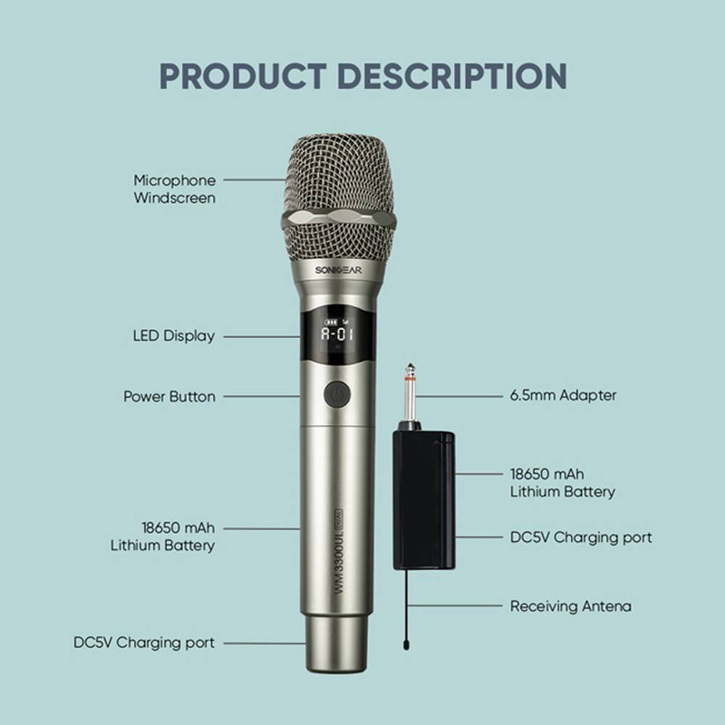 Sonicgear microphone wireless 2xhandsets wm 3000ul dual palladium, , medium-null