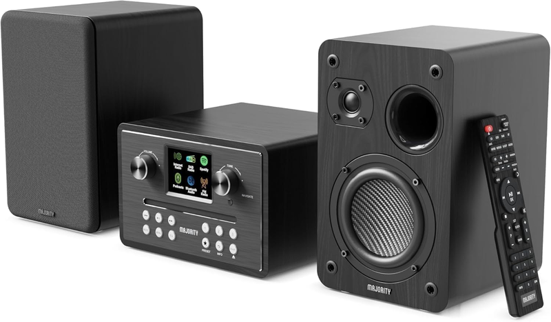 Majority mini hifi 2xspeakers cd/bt/USB/fm/iradio 60w homerton black, , medium-null
