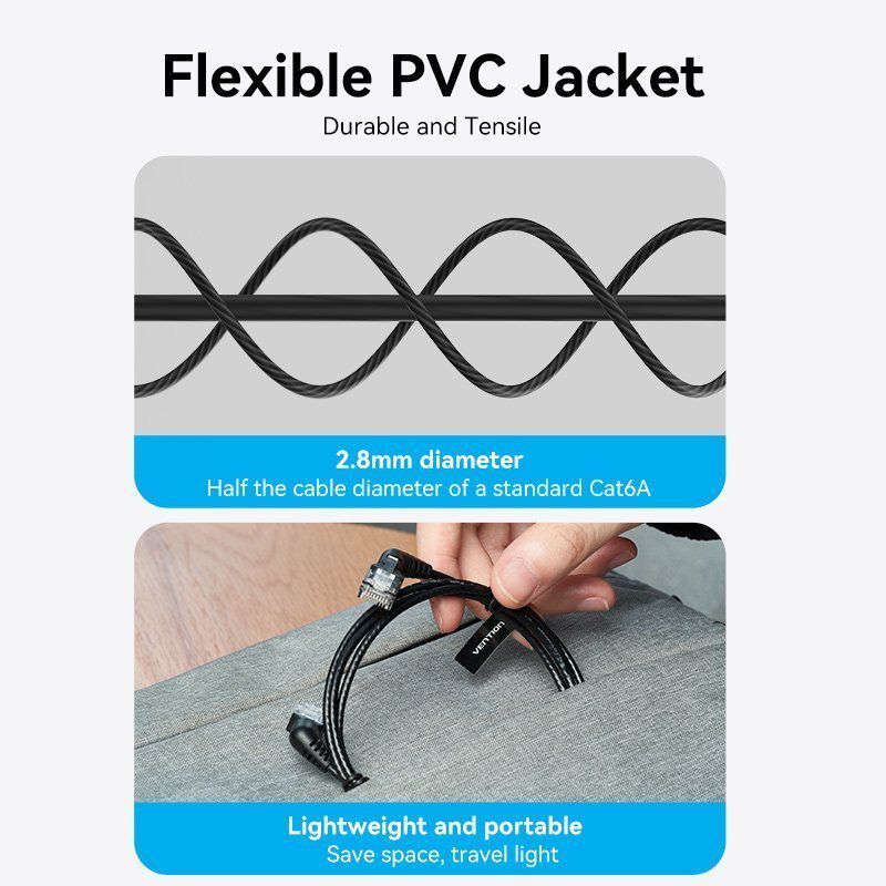 Vention network cable cat6a utp rotate right angle slim 3.0m black ibobi, , medium-null
