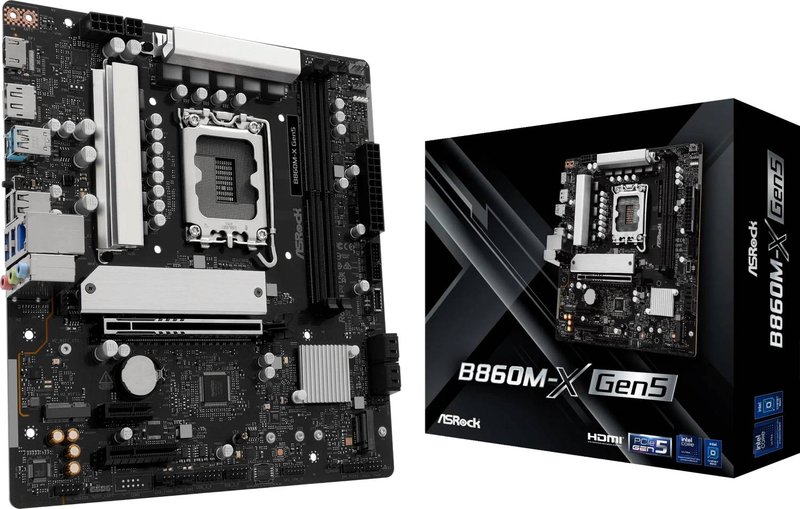 Asrock b860m-x r2.0 micro-atx motherboard lga 1851 intel b860 ddr5 Gen5 m.2 dual m.2 2.5GBe USB-c HDMI black-null