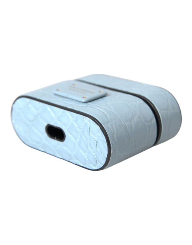 Light blue leather metal logo plaque AirPods case-null