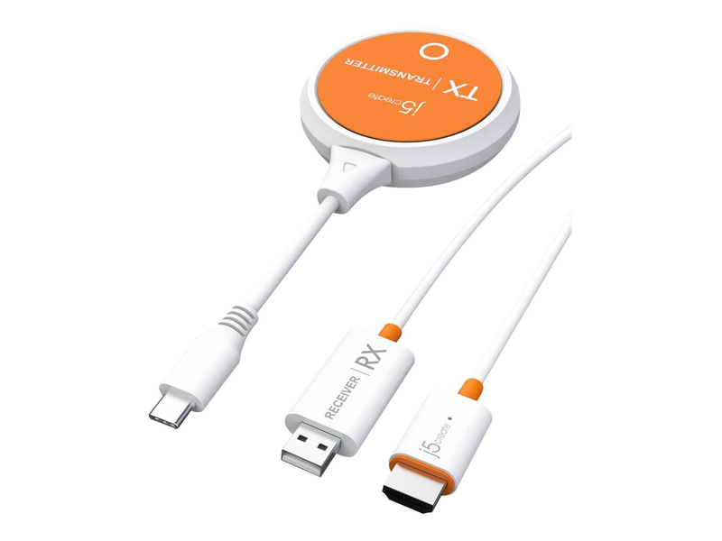 J5create jvaw62 screencast USB-c to HDMI wireless display extender 1080p full HD up to 15 m range white jvaw62-n-null
