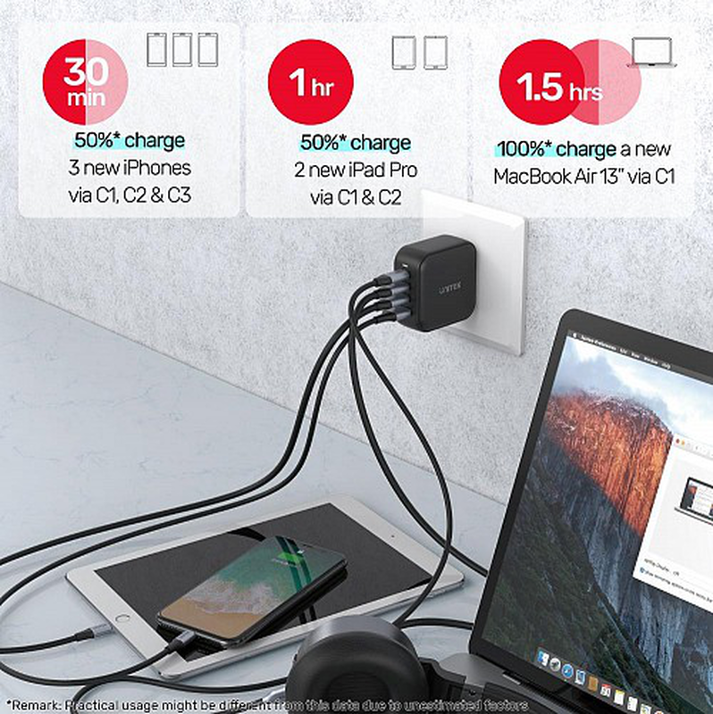 Unitek 100w 4in1 gan multiplug charger black, , medium image number null