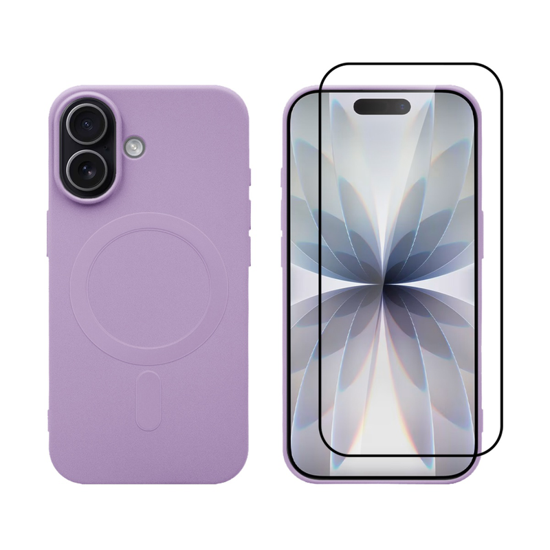 iPhone 17 MagSafe silicone case & full face glass purple-null