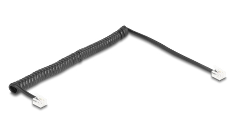 Delock - phone cable - rj-11 (m) to rj-11 (m) - 2 m - 4.8 mm - coiled, gold plated contacts - black-null