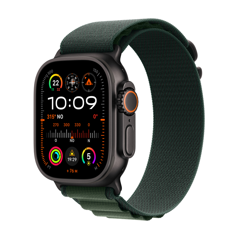 Apple watch ultra 2 lte 49mm black titanium case with green fluoroelastomer - l-null