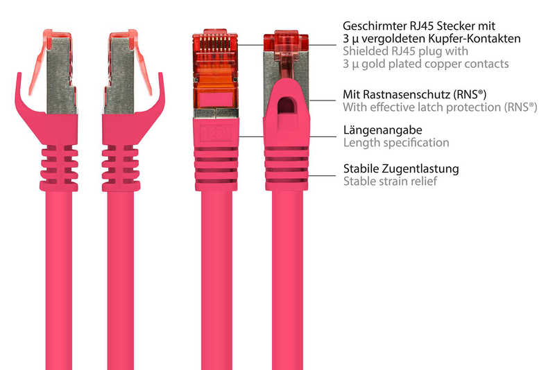 Good connections rns / patch cable / rj-45 (m) to rj-45 (m) / 25 m / sftp, pimf / cat 6 / molded, snagless / magenta, , medium-null