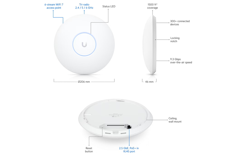 Ubiquiti unifi 7 pro Wi-Fi 7 ceiling access point u7-pro, , medium-null