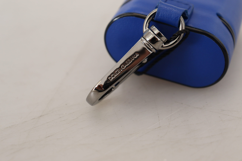 Blue leather silver metal logo AirPods case-null