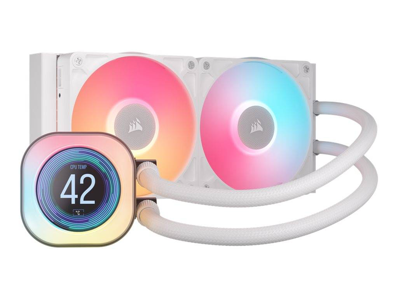 Corsair icue link titan 240 rx lcd aio liquid CPU cooler 240mm 2x120mm rx120 rgb 2.1in 480x480 lcd white-null