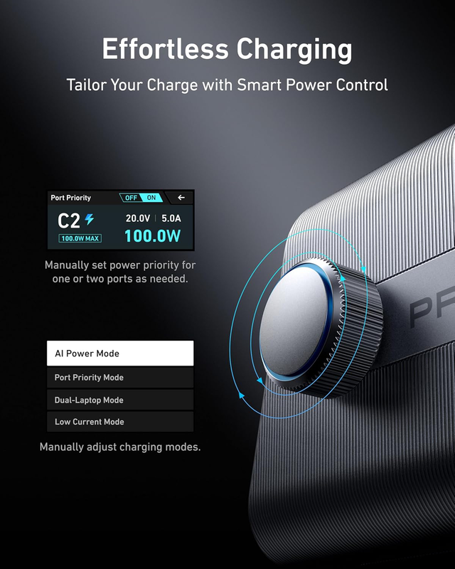 Anker prime 250w USB c charger, ultra-fast 6-port gan charging station, 2.26 lcd display and smart control dial black, , medium-null