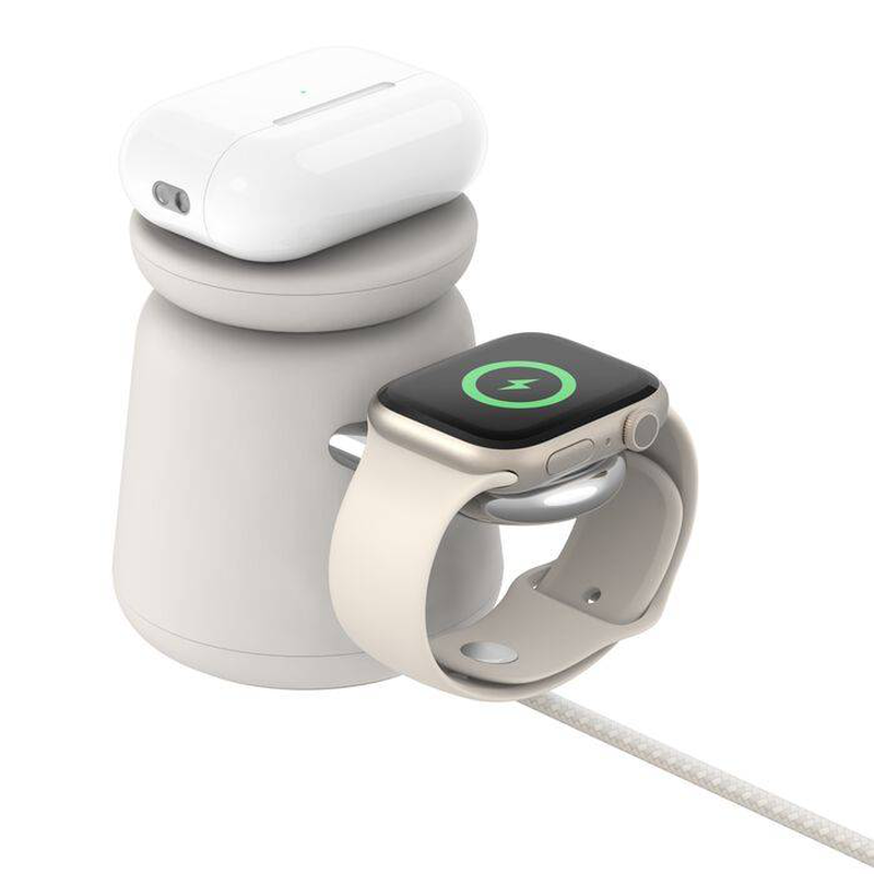 Belkin boostcharge pro 2-in-1 magnetic wireless charging dock qi2 15w MagSafe compatible sand with 30w USB-c power adapter-null