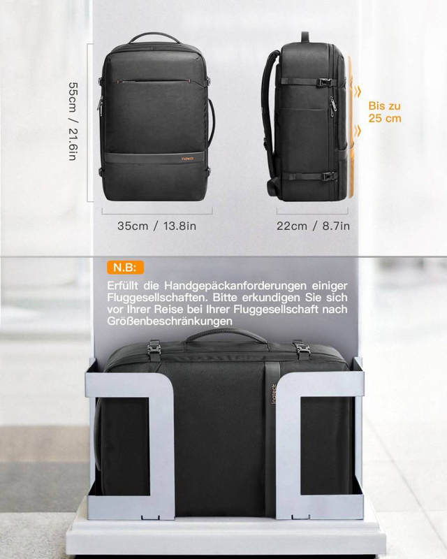 Inateck 20l-42l hand luggage travel backpack for 13-15.6 laptop, flight approved cabin backpack, , medium-null