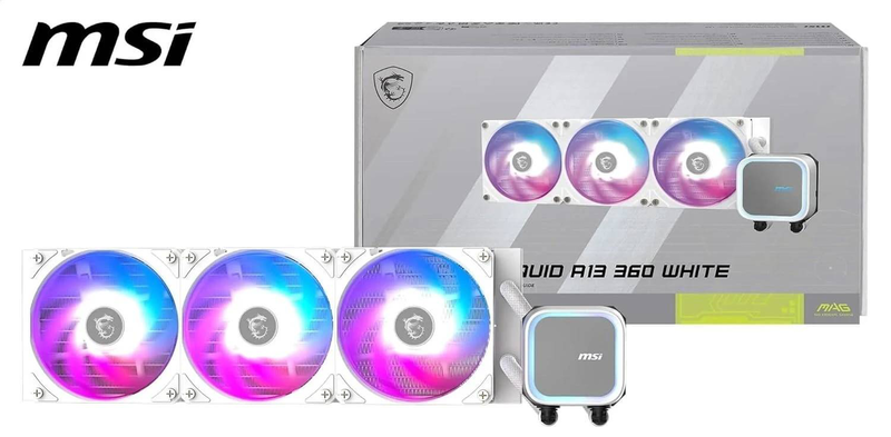 Msi mag coreliquid a13 360 white argb liquid CPU cooler 360mm aio triple 120mm argb Gen2 fans copper base-null