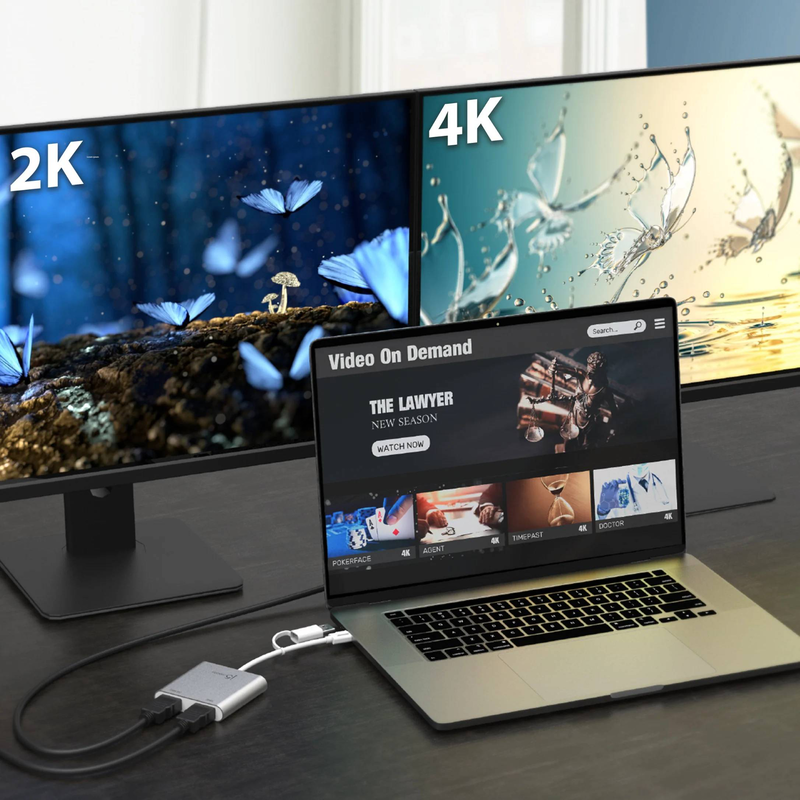 J5create jca365 USB-c to dual HDMI multi-monitor adapter 4k extend and mirror aluminum silver jca365-n-null