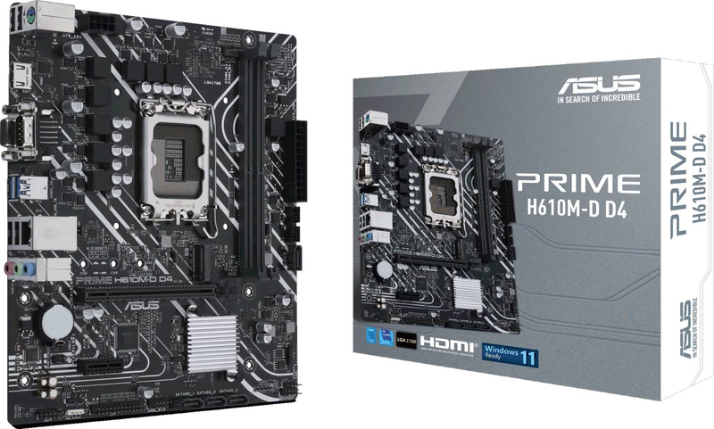 Asus prime h610m-d d4 micro-atx motherboard lga 1700 intel h610 ddr4 pcie 4.0 m.2 HDMI vga gbe lan black-null