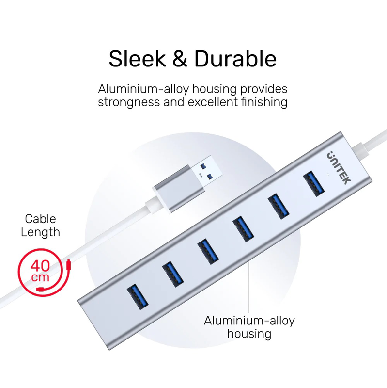 Unitek USB-a hub 7-port USB3.0 supports 5v2a power adaptor y-3090, , medium-null
