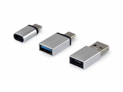 Equip USB-c otg adapter / 3-pack / USB c / USB c / USB a / USB a / micro-USB / USB c / silver / m/f / pnp / 3 pcs, , medium