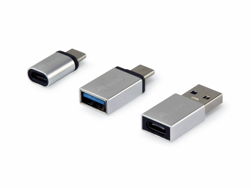 Equip USB-c otg adapter / 3-pack / USB c / USB c / USB a / USB a / micro-USB / USB c / silver / m/f / pnp / 3 pcs, , medium-null