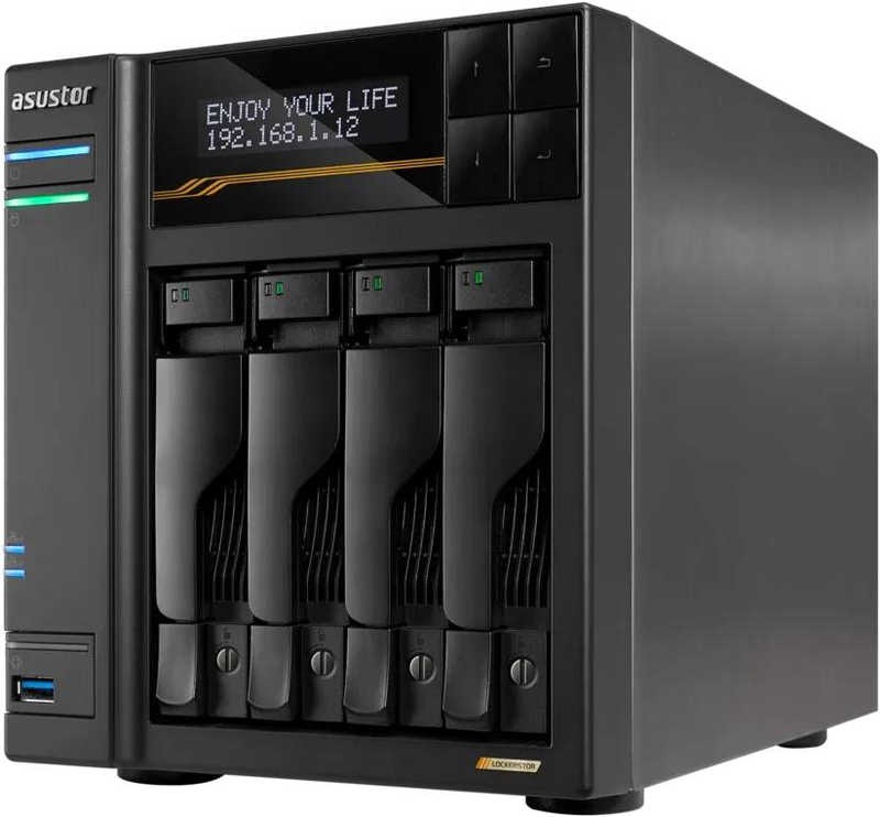 Asustor lockerstor 4 Gen3 as6804t 4-bay nas AMD ryzen v3c14 16GB ecc ddr5 quad m.2 nvme dual 10GBe diskless black-null