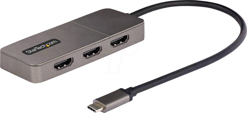 Startech.com mst14cd123hd USB-c to 3x HDMI mst hub triple 4k 60hz multi-monitor adapter dp 1.4 dsc windows grey-null