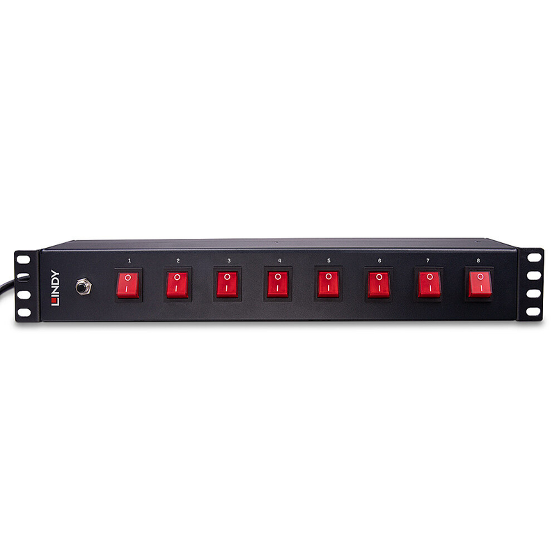 Lindy - power distribution strip (rack-mountable) - schuko sockets, horizontal, with switches - ac 250 v - 3500 watt - input: cee 7/4 - output connectors: 8 (power cee 7/3) - 1.5u - 19" - 2 m cord - black, , medium-null