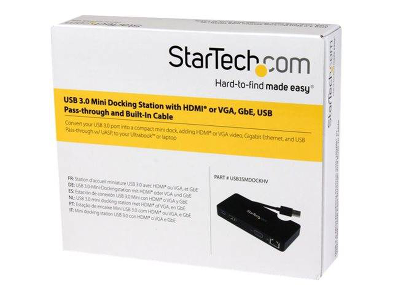 Startech USB3smdockhv USB 3.0 mini docking station HDMI or vga 2048x1152 gigabit ethernet USB-a bus-powered black-null