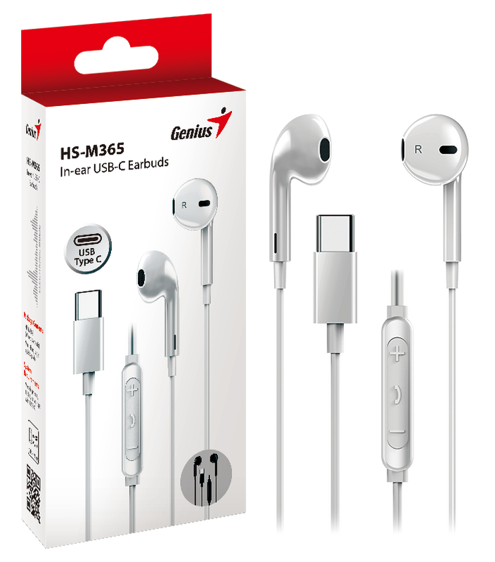 Genius mobile headset in-ear USB-c inline control hs-m365 white, , medium-null
