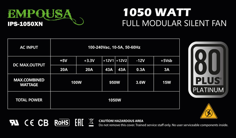 Inca empousa ips-1050xn 1050w atx power supply 80 plus platinum fully modular 120mm fan black-null