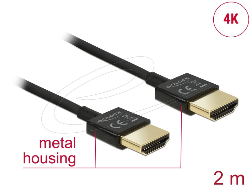 Delock 84773 | slim HDMI 2.0 | 2m | 4k@60hz | triple shielded | short connectors, , medium-null