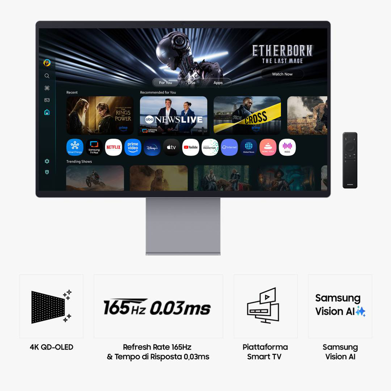 Samsung smart monitor m9 m90sf ls32fm900 32" 4k qd-OLED 165hz vision ai 3840x2160 HDMI 2.1 USB-c smartthings tizenos black-null