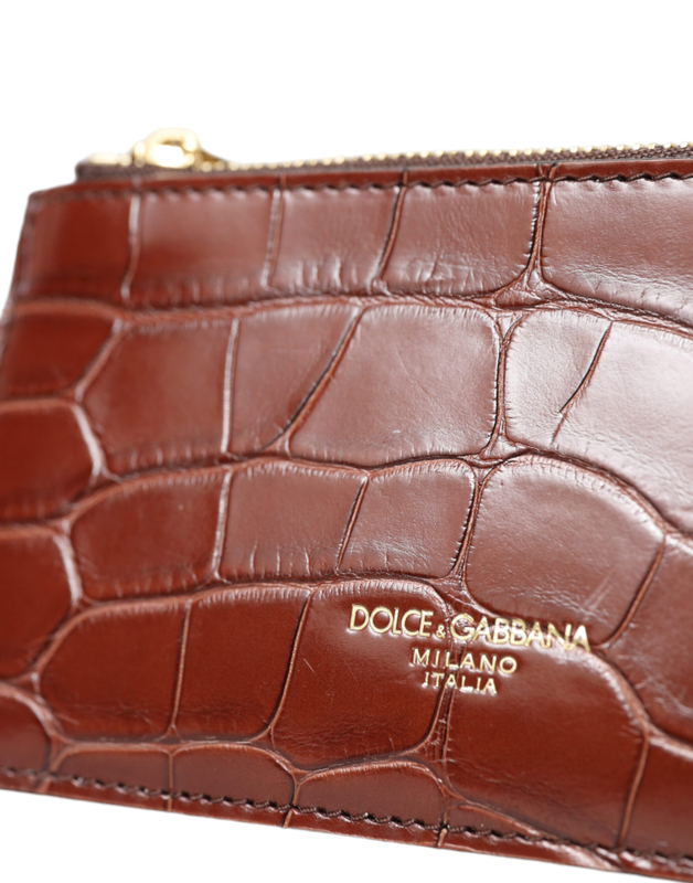 Brown alligator leather AirPods case coin purse wallet-null