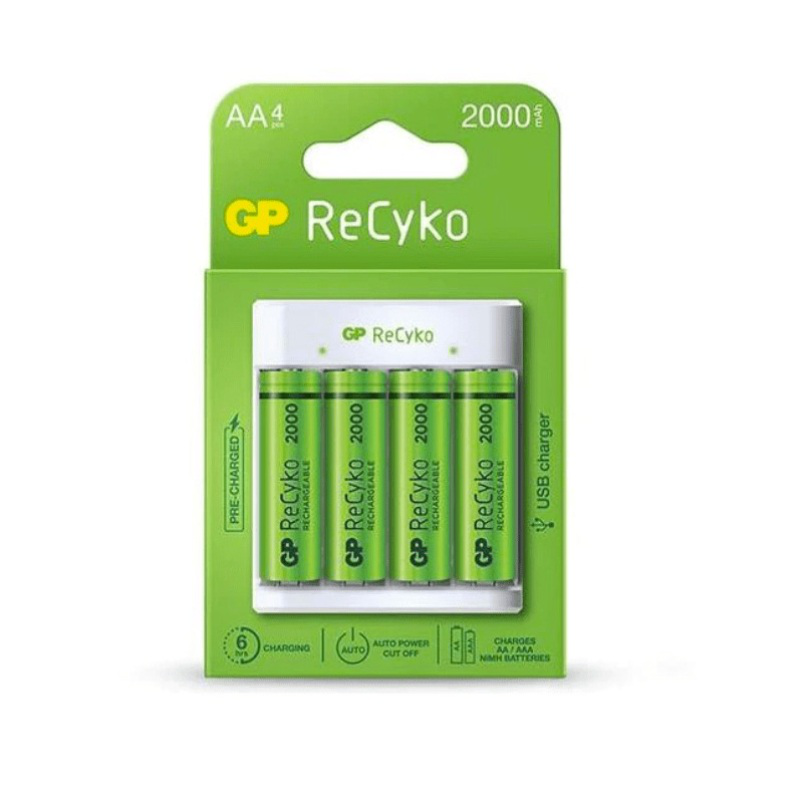 Gp recyko e411 φορτιστης επαναφορτιζομενων μπαταριων  με 4 μπαταριες, , medium-null