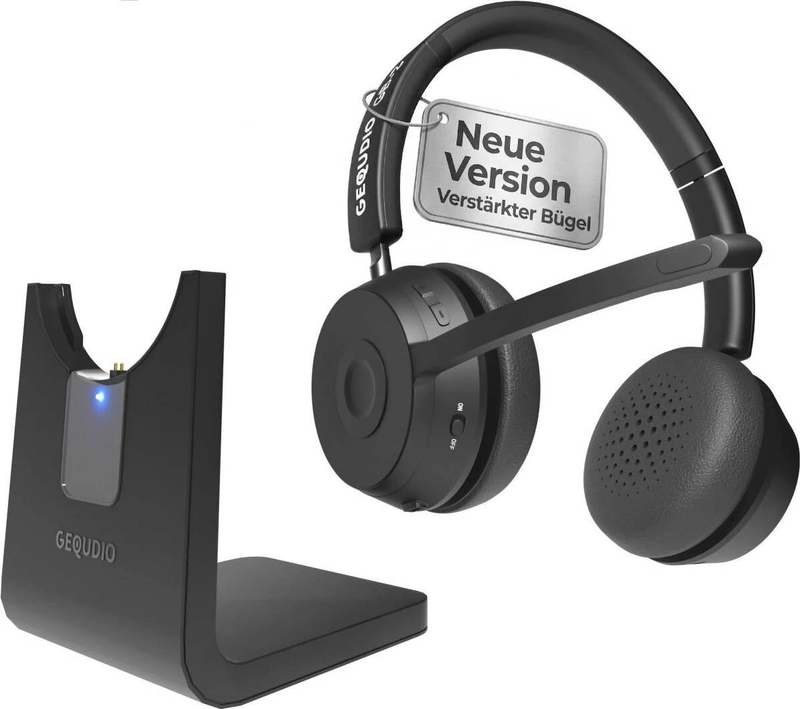 Gequdio gb-2 wireless bluetooth office headset noise-cancelling microphone multipoint 39h steel headband black-null