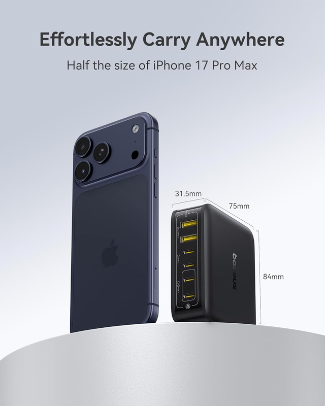 Baseus charger desktop  120w 4 USB c+2 USB a, pd3.0, gan, enerfill fh21   cosmic black, , medium-null