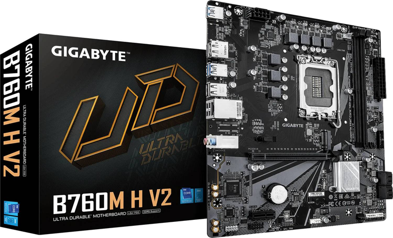 Gigabyte b760m h v2 ddr5 micro-atx motherboard lga 1700 intel b760 pcie 4.0 x16 m.2 HDMI displayport gbe black-null